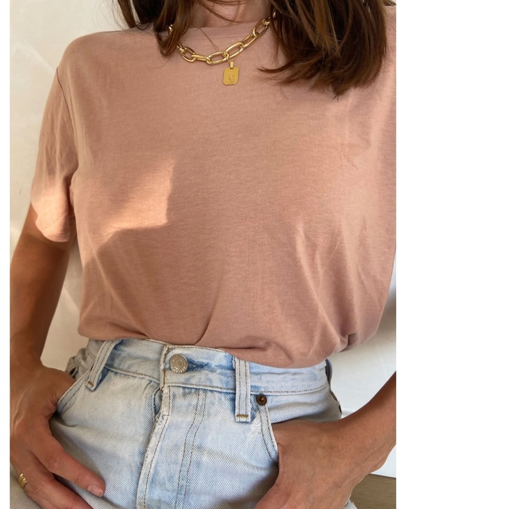 Girlfriend Collective Cupro Crop Tee in Oyster Size M